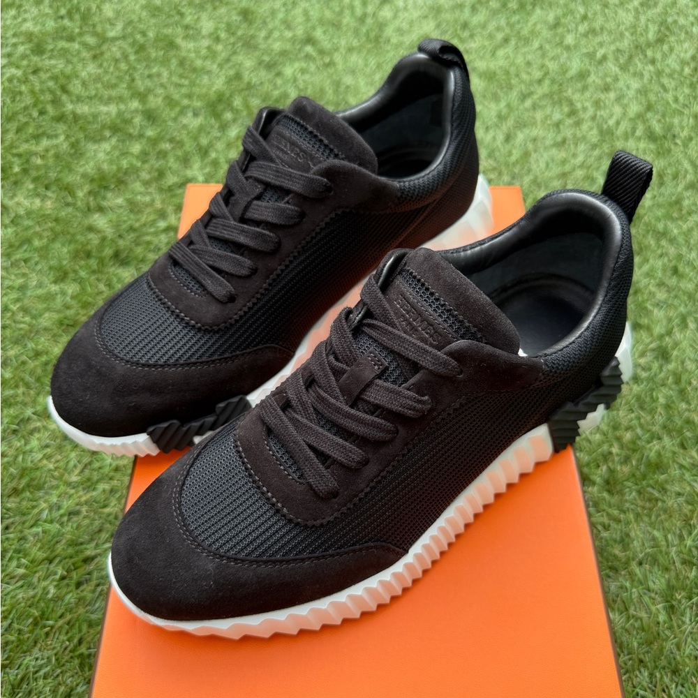 HERMES BOUNCING BLACK MESH/ SUEDE WHITE SOLE TRAINERS FASHION SNEAKERS SIZE 38 - Picture 8 of 11
